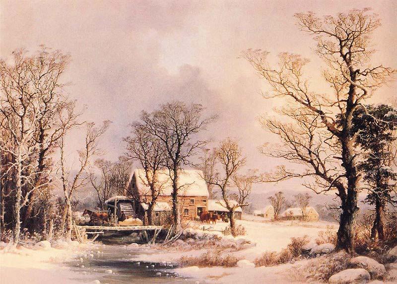 George Henry Durrie Winter in the Country, The Old Grist Mill Sweden oil painting art